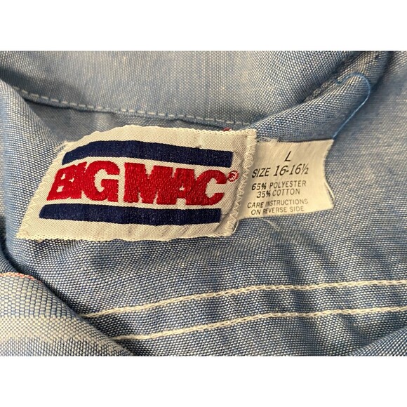 Vtg BIG MAC Shirt Mens L Blue Chambray Embroidered Native Petroglyphs USA Made - Picture 7 of 9